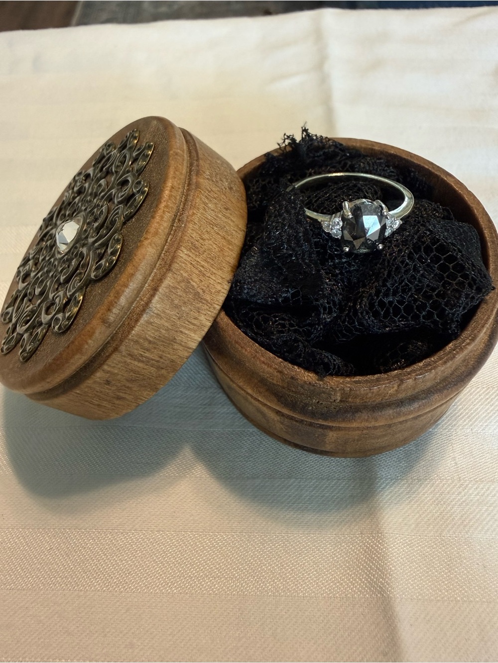14K White Gold Natural Salt & Pepper Diamond Engagement Ring Size 8 – Vintage St